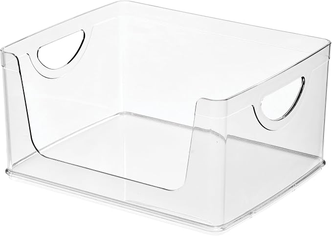 iDesign Stackable Open-Front Storage Bin with Handles, Clear | For Kitchen, Made in USA
