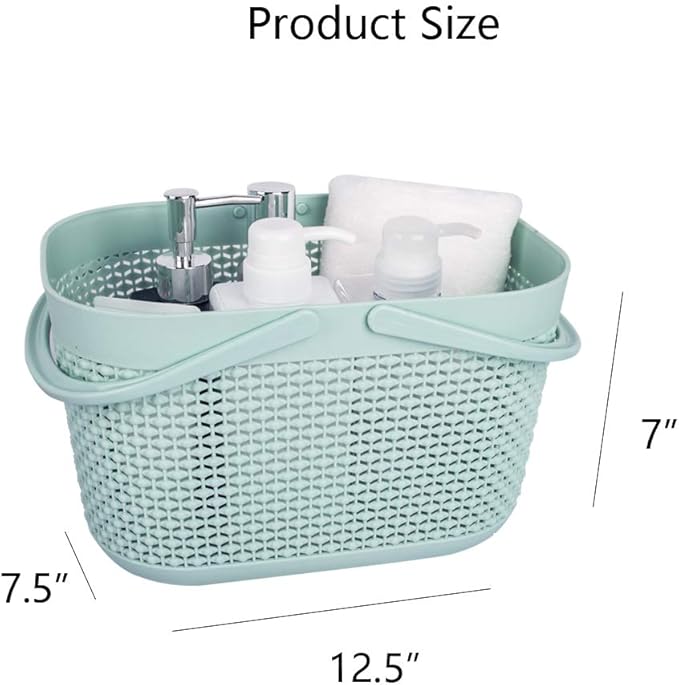 Plastic Protable Shower Caddy Basket, Storage Organizer with Handle, Blue | Bottom Drain Holes, Keep Dry, Sturdy and Durable, Easy to Carry for Bathroom, Kitchen, Dorm Room, RV, College