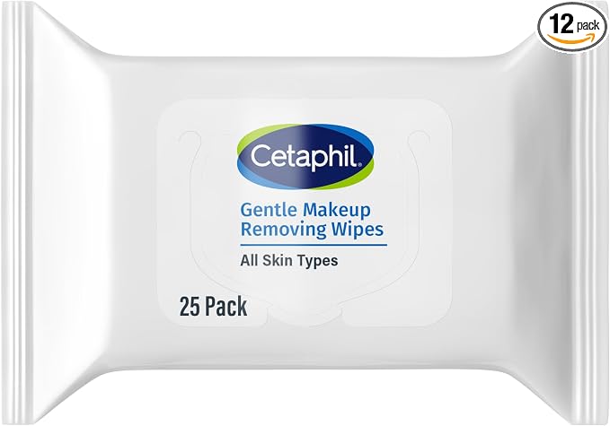 Cetaphil Gentle Makeup Removing Face Wipes,Daily Cleansing Facial Towelettes Gently Remove Makeup,Fragrance and Alcohol Free,25 Count (Pack of 12)