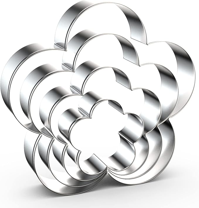 Plum Blossom Flower Cookie Cutter Set - 5 Inch, 4 Inch, 3 Inch, 2 Inch - Five Petal Scalloped Edge Spring Flower Cookie Cutters