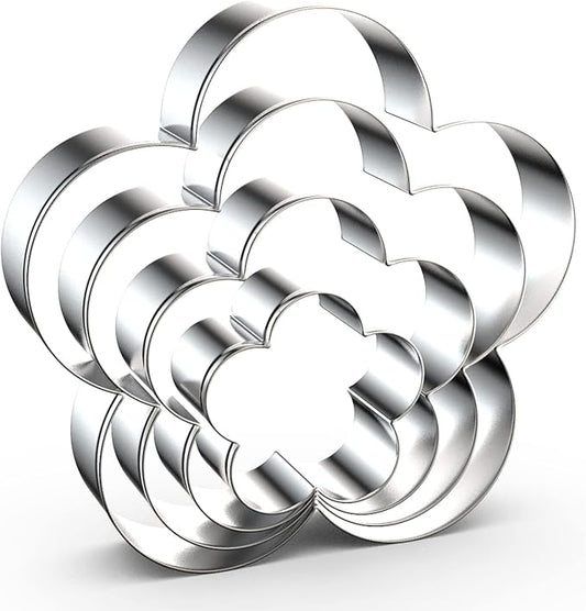 Plum Blossom Flower Cookie Cutter Set - 5 Inch, 4 Inch, 3 Inch, 2 Inch - Five Petal Scalloped Edge Spring Flower Cookie Cutters
