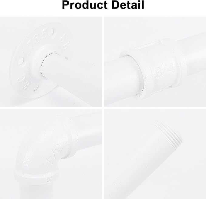 Industrial Iron Pipe Clothes Hanging Bar DIY Wall-Mounted Garment Rack Heavy Duty Clothing Rack for Bedroom, Laundry Room, Closet Storage (White 24 inch)