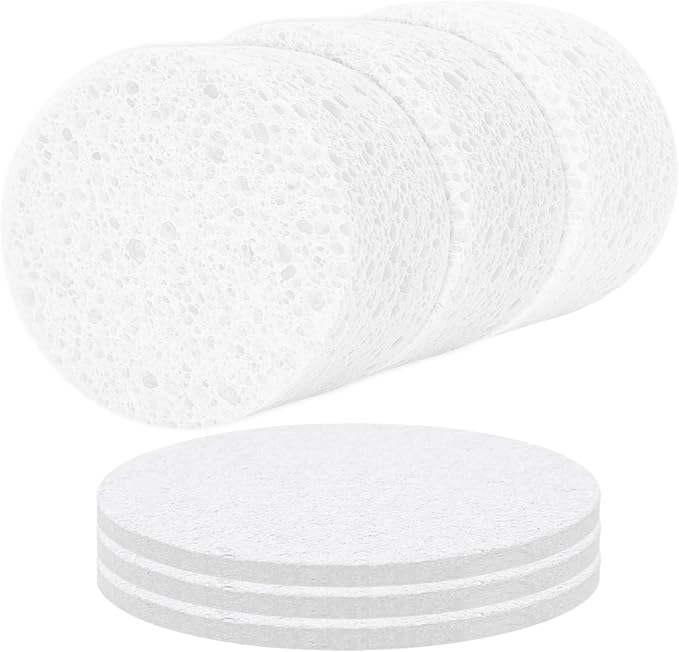3-Pack Large Sponge, Kitchen Sponges, Handy Sponges, Cellulose Sponges, Dish Washing Sponge, Natural Sponge, Car Washing Sponge, Eco Friendly Sponge (Round, 4" X 4" X 2"), White