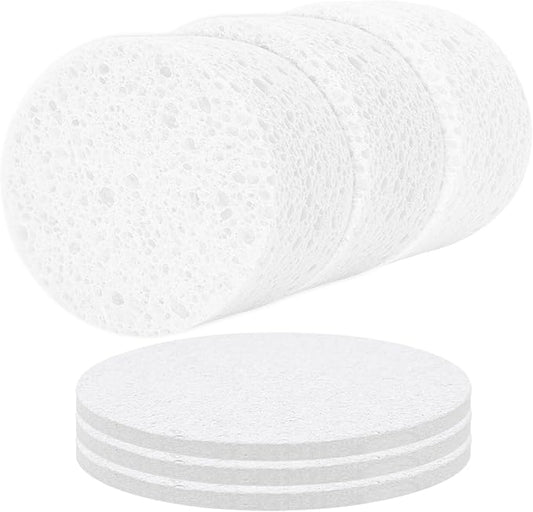 3-Pack Large Sponge, Kitchen Sponges, Handy Sponges, Cellulose Sponges, Dish Washing Sponge, Natural Sponge, Car Washing Sponge, Eco Friendly Sponge (Round, 4" X 4" X 2"), White