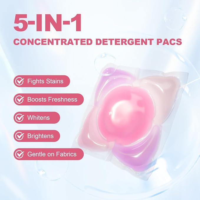 140-Count Laundry Detergent Pods, 5-in-1 Powerful Clean (Pear & Freesia) | 5-in-1 Powerful Stain Remover, Color Protector & Fabric Care, Deep Intensive Clean, Fresh Scent, HE Compatible