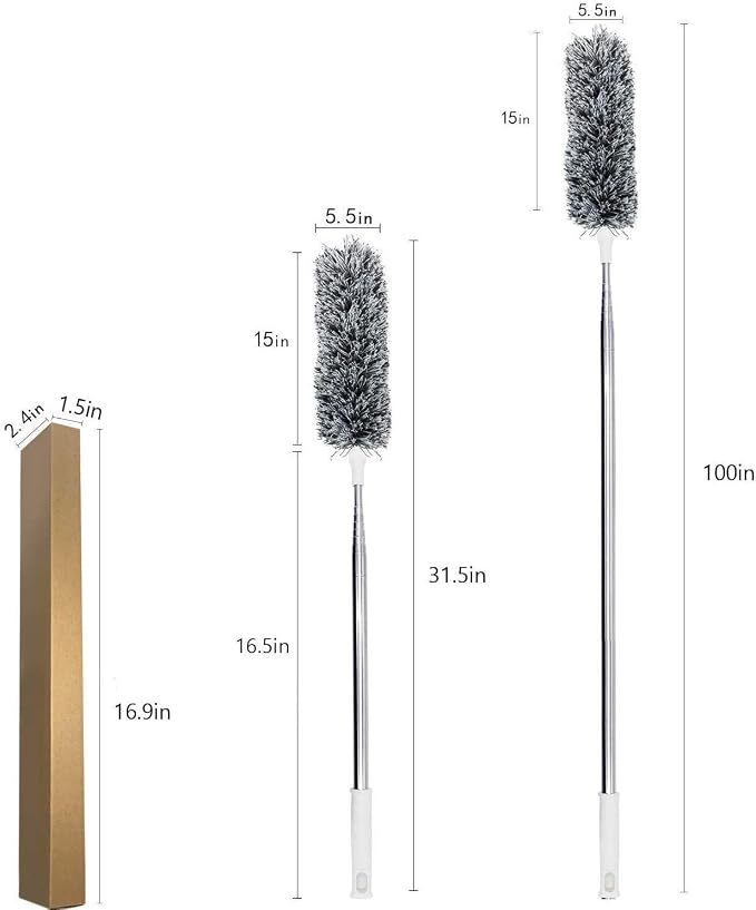 UIMO Microfiber Ceiling Fan Cleaner with 30–100" Telescopic Pole | Extendable Duster for High Ceilings and Fans, Bendable Washable Head, Reusable Cleaning Tool for Furniture, Cars, Keyboard