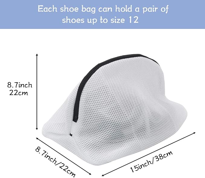 Tenn Well Shoe Washing Machine Bags, 3PCS Mesh Laundry Bags for Shoes, Sneakers, Trainers, Tennis Shoes, Slippers, Fit up to Men’s Size 12