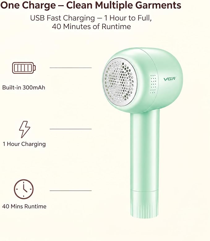 VGR 813 Rechargeable Fabric Shaver,6-Blade Lint Remover,Green | Cordless Clothes Lint Remover for Sweaters, Blankets, Couch, at home or while traveling