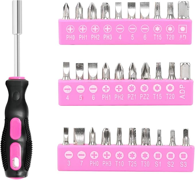 89 Piece Pink Tool kit, Ladies Hand Tool Set with Easy Carrying Round Pouch Household Tool Kit Perfect for DIY, Home Maintenance and Dorm Repair | Compact & Portable, Perfect for DIY & Home Repair, Includes Round Storage Pouch