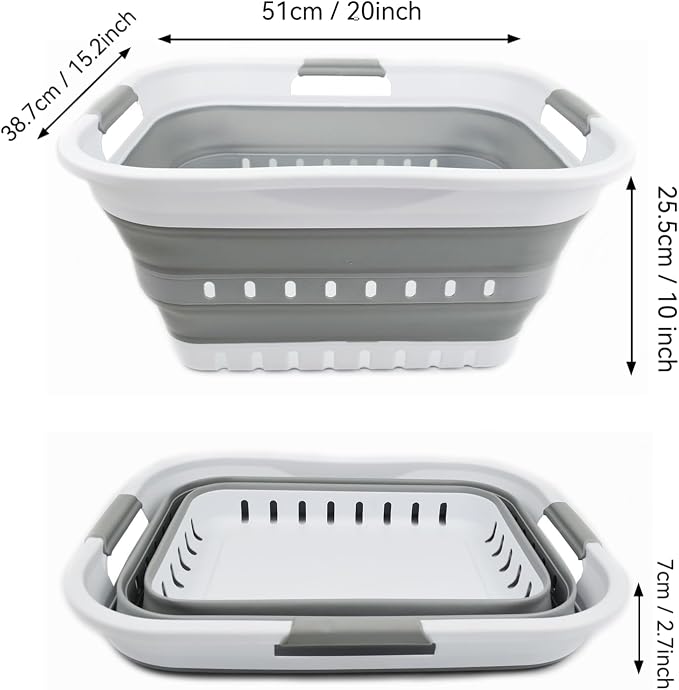 SAMMART Set of 2-30L (8 gallon) Collapsible Plastic Laundry Basket - Foldable Pop Up Storage Container/Organizer - Space Saving Hamper/Basket (2, White/Grey)