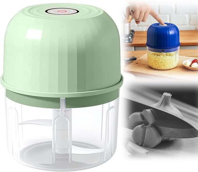 Electric Garlic Chopper, Mini Portable Veggie Chopper Garlic Grinder Masher Onion Choppers, Portable Wireless Food Processor for Garlics Onion Ginger Chili Fruit Vegetables Meat (Light Green)