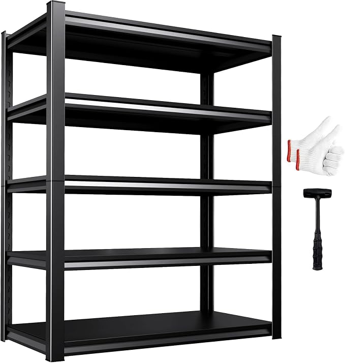 5-Tier Heavy Duty Metal Garage Shelving, 71.2"Hx46"Wx20"D, Adjustable Storage Shelves Unit for Garage Storage, Metal Shelving & Shelves Organizer for Home, Warehouse, Workshop & Commercial Use