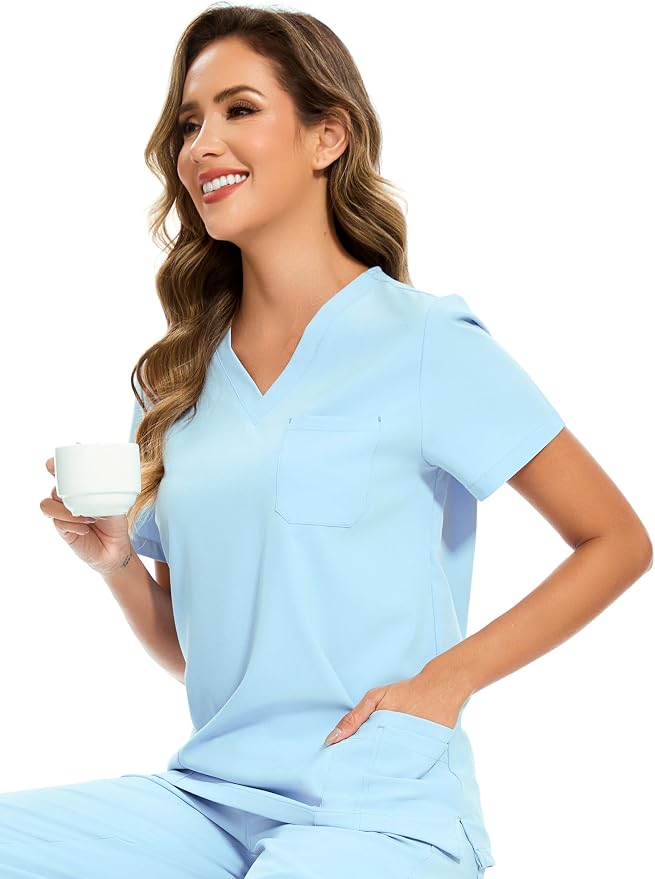 Scrubs Tops for Woman - Soft Stretch, V-Neck Tops | 3 Pockets, Side Split Design, Short Sleeve, Breathable & Lightweight Nursing Shirt, Easy-Care Fabric for All-Day Comfort