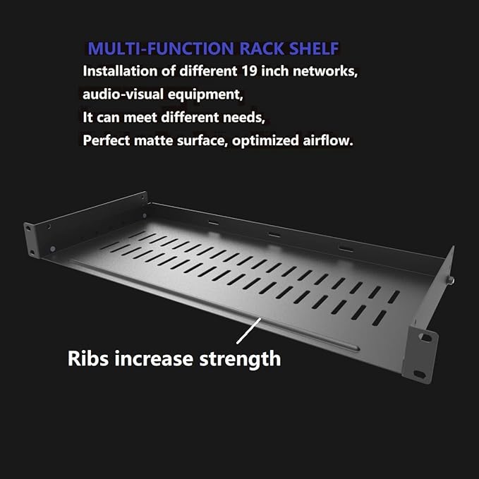 1U Disassembled Vented Rack Shelf Universal Rack Tray No Lip | for 19 Inches Network Cabinet or Server Rack (8 Inches Deep)