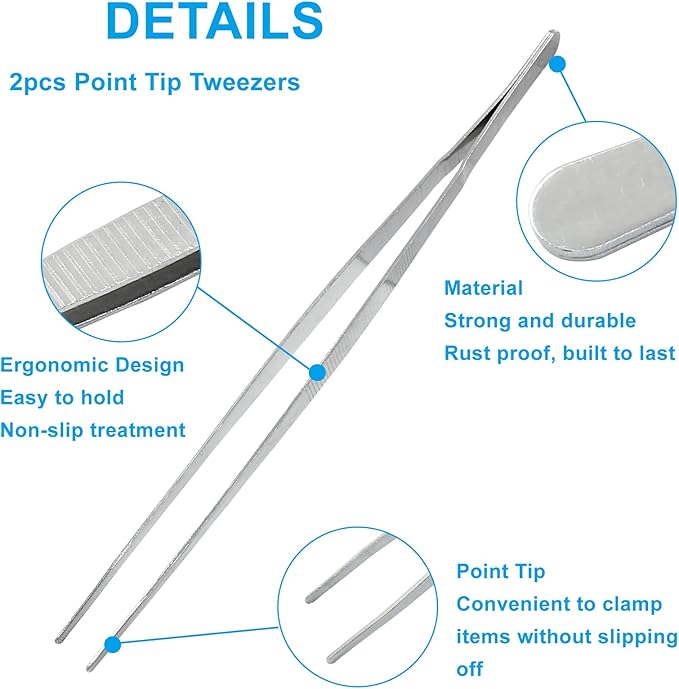 2Pcs 12 Inch Kitchen Tweezers Tongs, Cooking Tweezers, Chef Tweezers professional, Long Handle Food Tweezers, Stainless Steel Tweezers for Culinary, Bar, BBQ, Plating