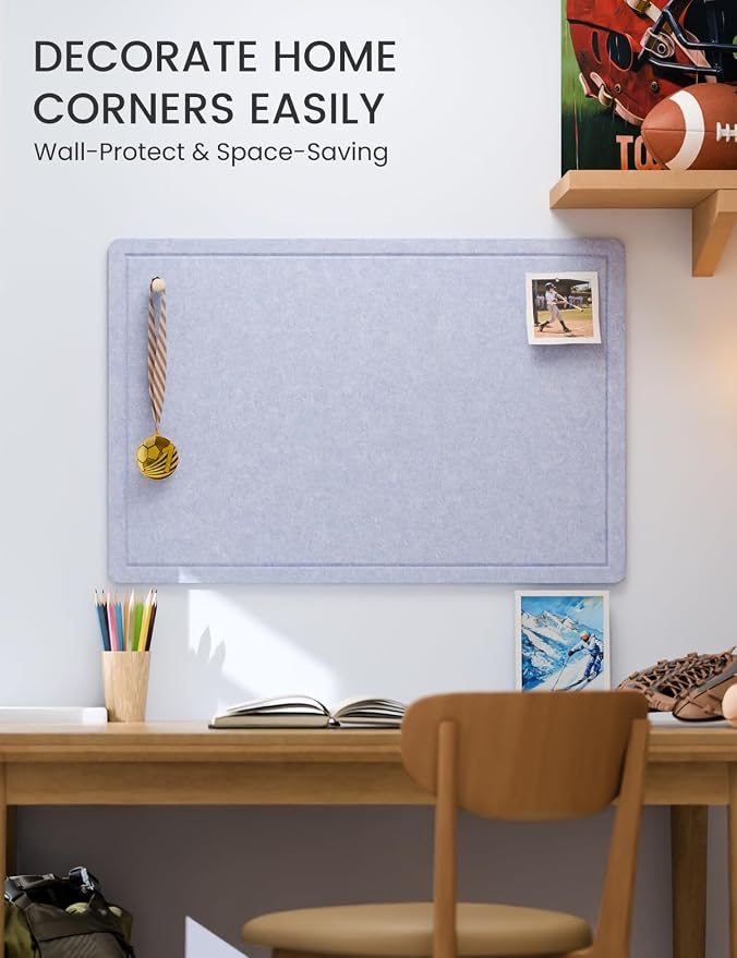 Fluxynara 35.4" x 23.6" Bulletin Board, Soft Periwinkle | Cork Board Alternative with 12 Removable Adhesive Tabs, Foldable Felt Pin Board for Home, Office, Classroom & Dorm