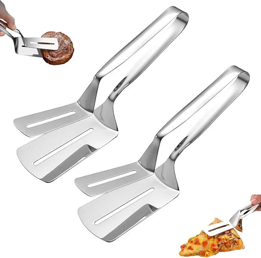 Stainless Steel Grill Clamp, Grill Clamp Spatula, Anti-Scald Extended Handle Spatula Tongs, Stainless Steel Kitchen Tongs for Grilling Meat, Fish and Pancakes (2PCS)