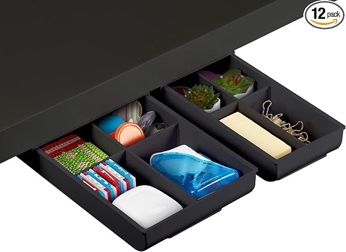 Bostitch Konnect Under Desk Drawer,Self-Adhesive Slide Out Storage Organizer with 4 Customizable Dividers,2 Count (Pack of 6)