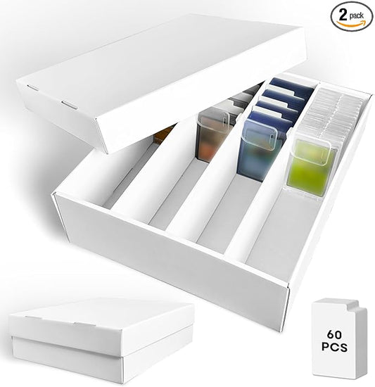 Fageverld 2-Pack Trading Card Storage Box, 3200 Count Cardboard 4 Row Card Box for MTG TCG Baseball Sports Cards Collection, Top loader Storage Boxes, includes Card Dividers & Stoppers