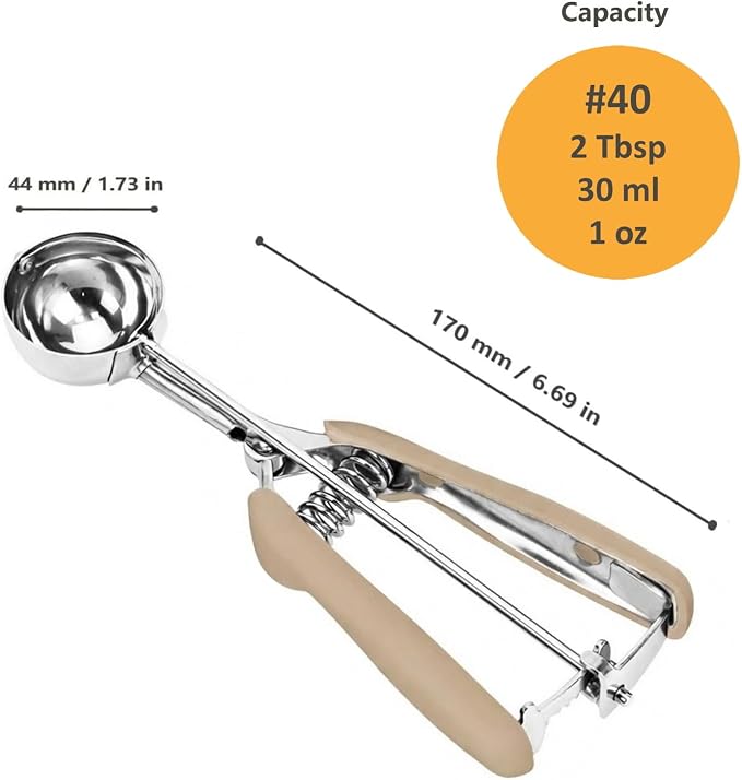 Cookie Scoop, Ice Cream Scoop, 2 Tbsp/ 30 ml/ 1 oz Cookie Scoops for Baking, 18/8 Stainless Steel Cookie Scooper for Baking, Ice Cream Scooper with Trigger Release, Cookie Dough Scoop (Brown)
