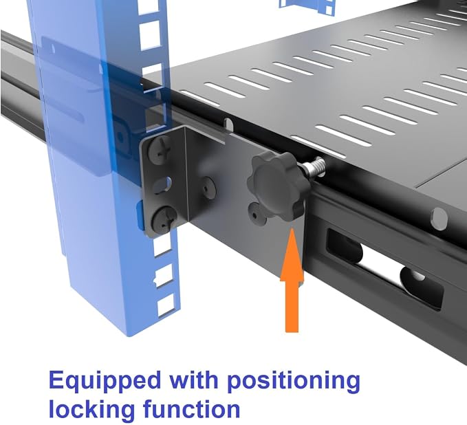 1U 19 inch Sliding 4-Post Vented Rack Mount Tray 14.6-22.3" D | Server Rack Shelf 16-20" Deep with Adjustable Mounting Deep 14.6"-22.3" for 19" Network Rack and Cabinet,Unassembled