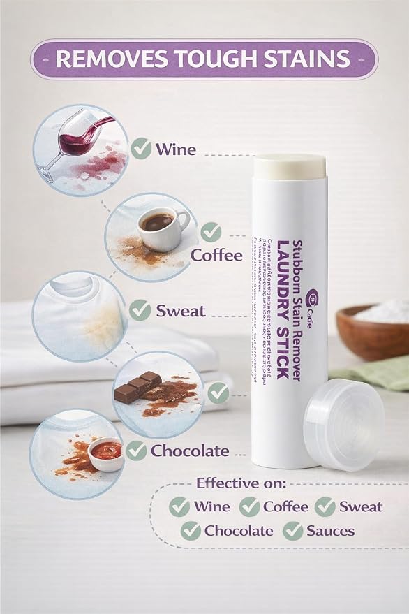 Laundry Stain Remover Stick – Pre-Wash Spot Cleaner for Clothes, Cotton, Wool & Synthetics – Removes Coffee, Wine, Oil, Ink & Food Stains – Travel-Friendly Portable Laundry Stick, 4 Pack