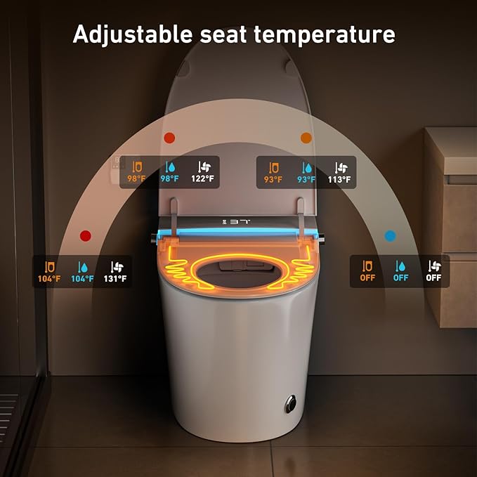 Tankless Smart Toilet with Bidet Built-In, Elongated Heated Seat & Auto Flush, Foam Shield, Aroma, UV-C, ADA Height, Instant Warm Water, Air Dryer, Night Light