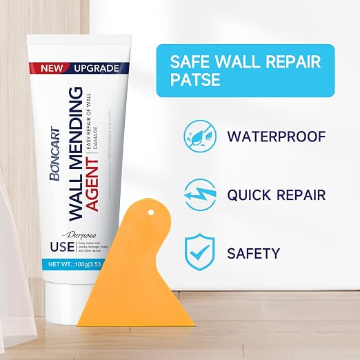 BONCART Spackle Wall Repair Kit, 3-Pack Wall Mending Agent with Tools | Includes Scraper, Sandpaper, And Aluminum Patches. For Cracks And Nail Holes.