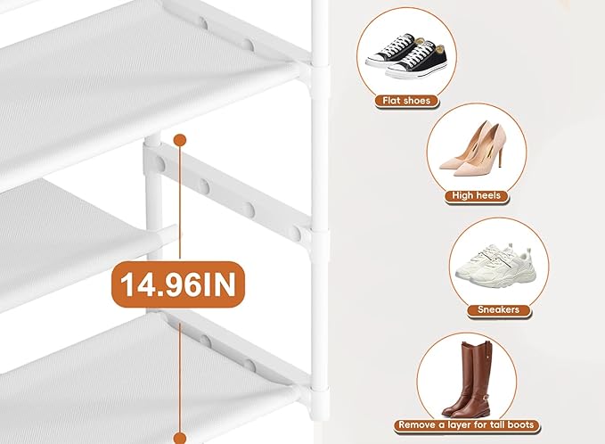 LUKYTOWER Extra Long Shoe Rack 6 Tier 39Pairs with 2 Hooks | Sturdy Wide Stackable Shoe Organizer for Closet, Entryway, Front Door Entrance, Durable Shoe Shelf Stand, Black Shoe Storage