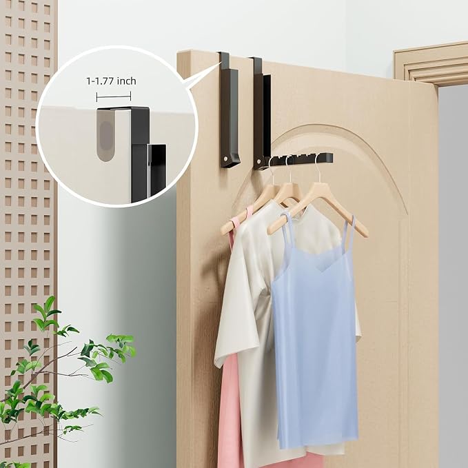 BAKON 2-Pack Over The Door Hanger Foldable Clothes Drying Rack, Collapsible Hanging Coat Rack for Laundry Room & Bedroom, Space-Saving Compact Foldable Portable Clothing Hanger Hook,Black