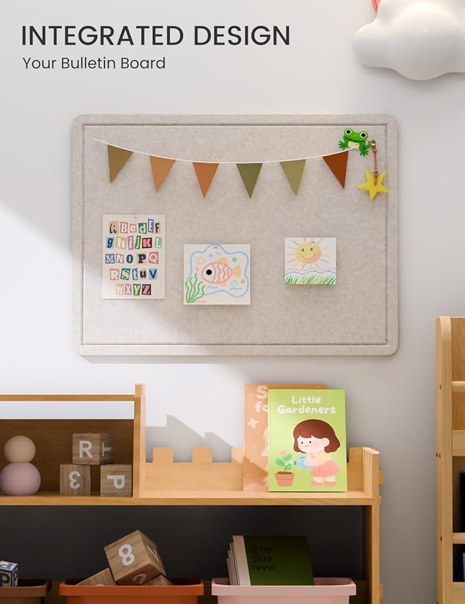 Fluxynara 23.6" x 17.1" Bulletin Board, Oatmeal | Cork Board Alternative with 12 Removable Adhesive Tabs, Foldable Felt Pin Board for Home, Office, Classroom & Dorm