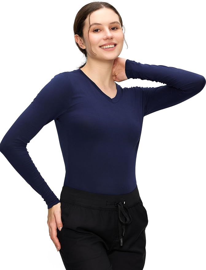 COZYFIT Women’s Underscrub Tee, V-Neck Long Sleeve Undershirt | Soft & Easy Care Fabric, Slim Fit, Smooth Touch, Comfort V-Neck Tee, Machine Wash, Multiple Sizes for Choose