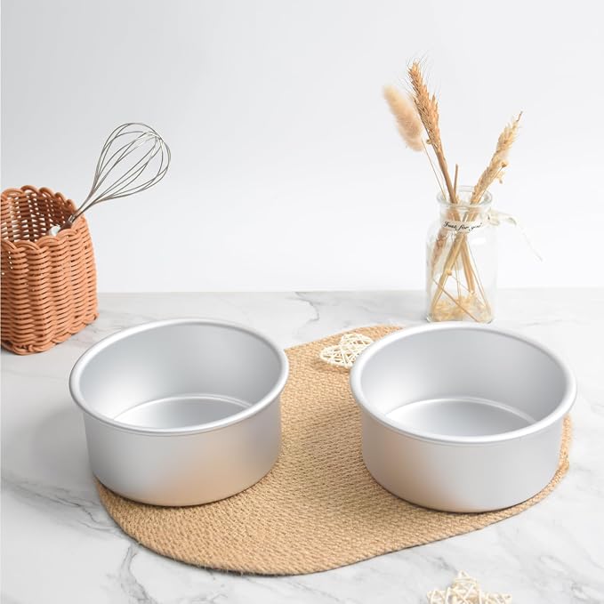 6 x 3 Inch Round Shaped Cake Pans Set of 2, Aluminum Cake Tin, Baking Cake Pan for Wedding, Party, Family Occasions, Chocolate, Bread. (Round, 6×3 Inch Round Cake Pan, Set of 2)