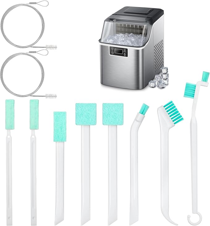 Ice Machine Cleaner Brush Kits, 10 PCS Ice Maker Cleaning Tools - 2PCS Long Drain Pipe Brushes and 8 PCS Crevice Cleaning Brushes