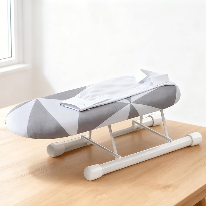 10.2-inch mini Ironing Board, Portable and Foldable Small Ironing Board, with a Cover, Suitable for Ironing Collars, Cuffs, Shoulders, and Corners (Black and white squares)