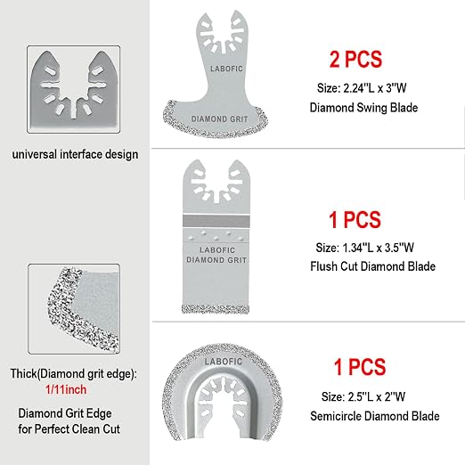 4Pcs Multitool Diamond Oscillating Tool Blade Set | Diamond Blade for Oscillating Tool, Grout Removal Blade for Grout Removal, Cleaning Mortar and Soft Tile Cut