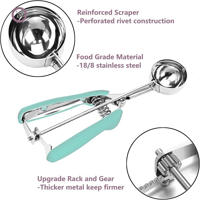 Ice Cream Scoop, 18/8 Stainless Steel Cookie Scoop, Cookie Scoops for Baking, 4 Tbsp/ 60 ml/ 2 oz Cookie Dough Scoop, Ice Cream Scooper with Trigger Release, Cookie Scooper for Baking(Mint Green)