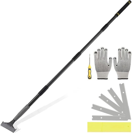 Floor Scraper Long Handle Heavy Duty, 31-61“ Long Handle Blade Scraper Tool with 10PCS Extra Blades 4 Inch stainless steel efficiently and quickly kitchen stickers windows cleaning. (61 inch)