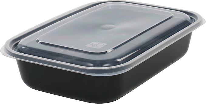IRIS USA Meal Prep Containers, 34oz - 50 Pack (100-Piece) 1-Compartment Reusable Food Storage Containers with Lids, Plastic Kitchen Food Prep To Go Lunch Box, Microwave Freezer Dishwasher Safe, Black