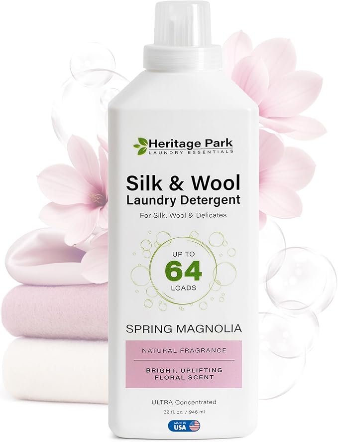 Heritage Park Silk & Wool Delicates Detergent - Spring Magnolia - 32 fl oz | EWG Verified & EPA Safer Choice - Enzyme-Free Liquid Detergent - Hypoallergenic, Dermatologist Tested, Gentle on Silk & Wool