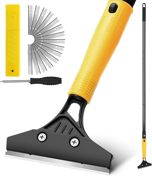 Floor Scraper with 45.7” Long Handle, 4 Inch Razor Blade Scraper with 10PCS Extra Metal Blades,Paint Scrapers for Cleaning Wall Glass Tile Floor Paint Gum Stains Stickers Linoleum