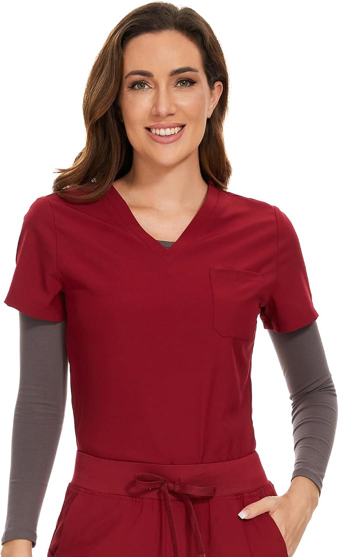 Scrubs Tops for Woman - Soft Stretch, V-Neck Tops | 3 Pockets, Side Split Design, Short Sleeve, Breathable & Lightweight Nursing Shirt, Easy-Care Fabric for All-Day Comfort