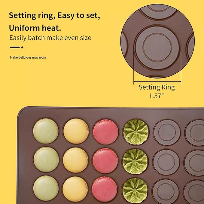 Silicone Macaron Baking Mats, 2 Non-Stick Silicone Baking Mats, Food Safe Baking Mat, Great For Macaron, Cookies, Bread, Pastry, Dessert (2Pcs 48Capavity)