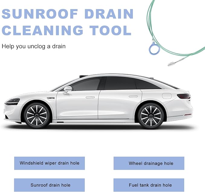 3PCS Auto Sunroof Drain Cleaning Tool, 118 Inch Long Pipe Cleaners Flexible Wire Brush with Syringe Hose, Soft Drain Brush Slim Dredging Tool for Car Sunroof Trunk Wiper Hole