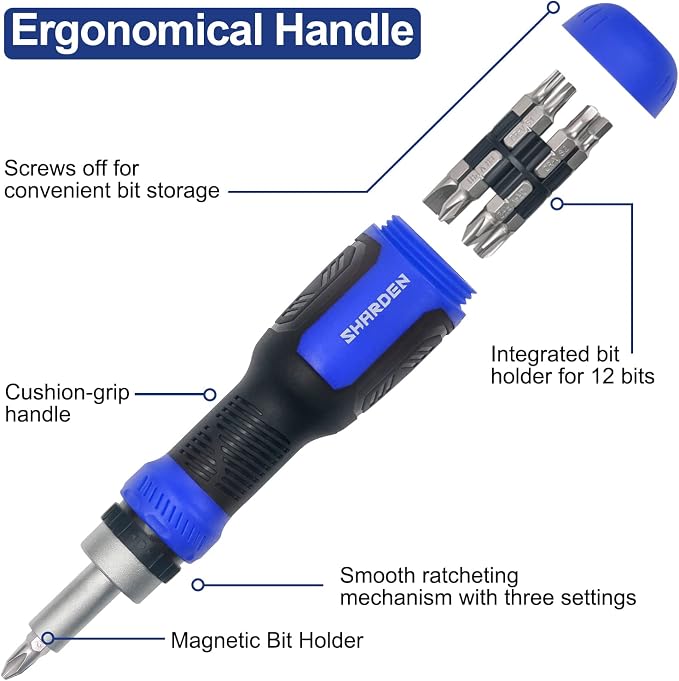 13-in-1 Ratcheting Screwdriver, Multi Bit Ratchet Screw Driver | All in One, Torx Security, Phillips, Flat Head, Hex, Square, 1/4 Nut Driver, Outdoor, Handle, Daily Repair Portable Tools