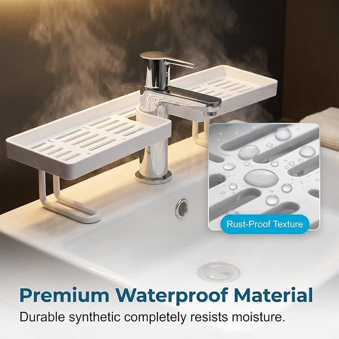 2026 New No-Drill Kitchen Sink Sponge Holder, Over-Faucet Storage Shelf with Drain Rack Organizer (White)