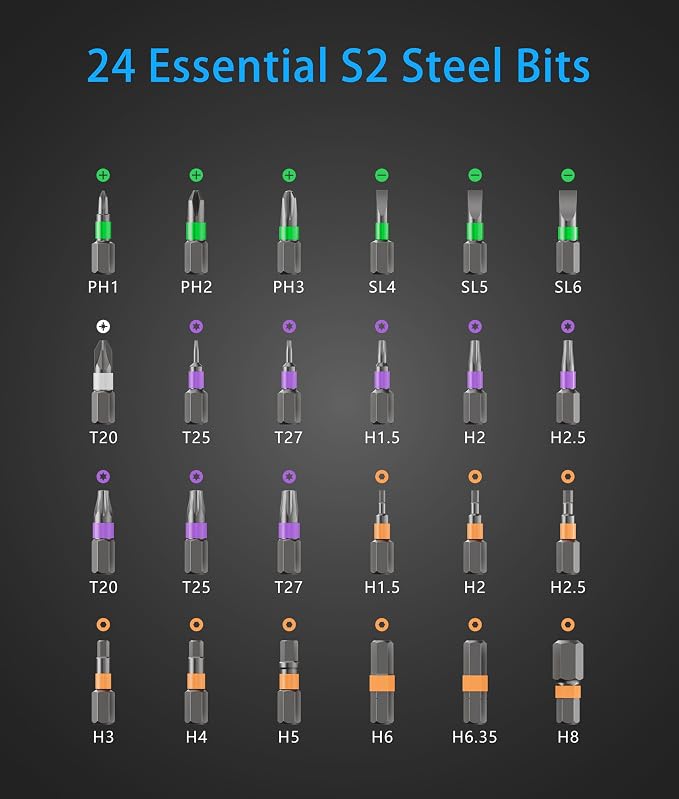 24 in 1 Magnetic Ratchet Screwdriver Set – Multi Bit Precision Repair Tool Kit with Detachable Handle, S2 Steel Bits, Portable Storage Case for Furniture, Computer, Bicycle, Electronics