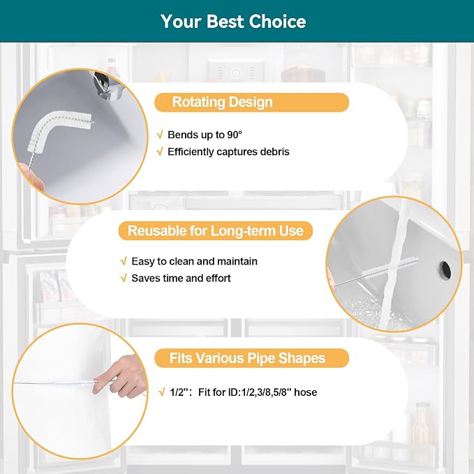 2 Pack Flexible Drain Cleaning Kit-160 Inch Flexible Stainless Steel Drain Brush and 80 Inch Spring Drain Auger