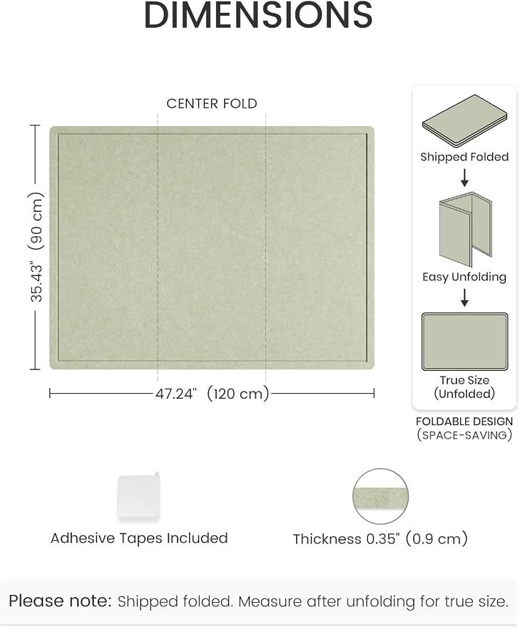 Fluxynara 47.2" x 35.4" Large Bulletin Board, Sage | Cork Board Alternative with 24 Removable Adhesive Tabs, Foldable Felt Pin Board for Home, Office, Classroom & Dorm