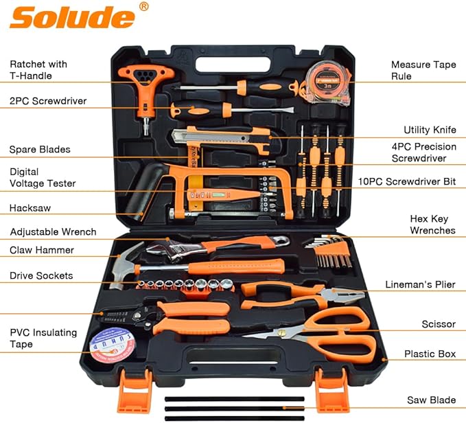 SOLUDE Tool Set,48-Piece Home Tool Kit for Men Women Homeowner,Household Basic Tool Set with Case for Home Maintenance and DIY Projects